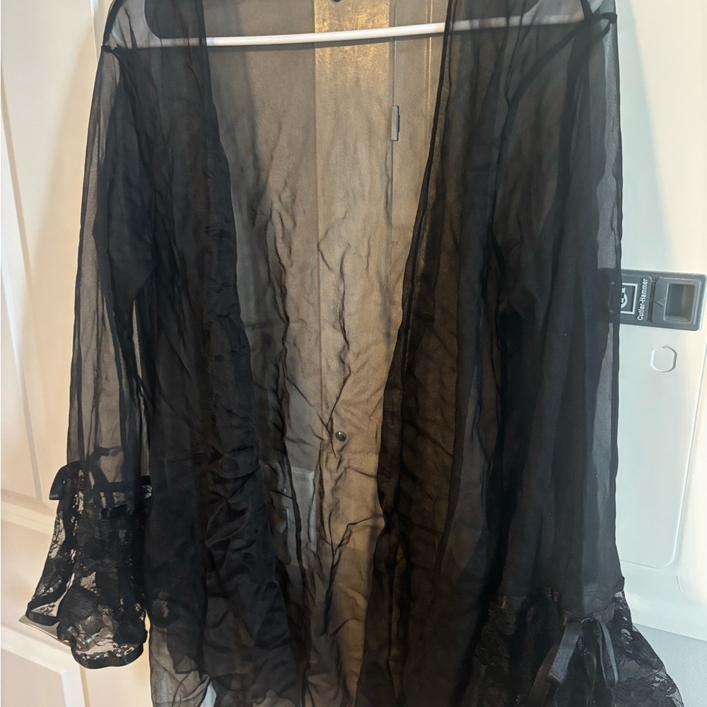 Chic Sheer Black Lace Robe - Picture 3 of 4